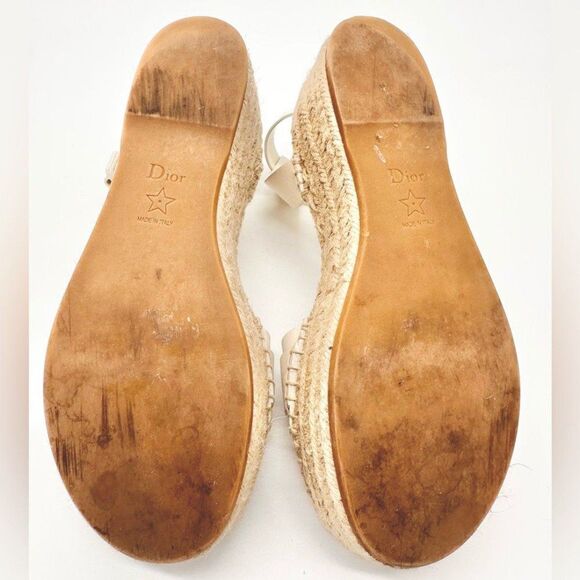 CHRISTIAN DIOR D-Dior Espadrille Platform Sandals White Leather EU 38 US 8 - Picture 10 of 12